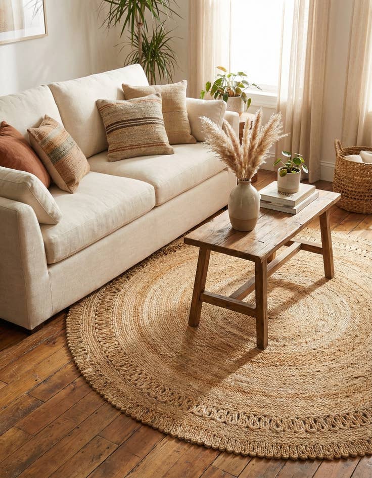 Detail image of 6' 1 x 6' 1  Hand Braided Jute Round Rug