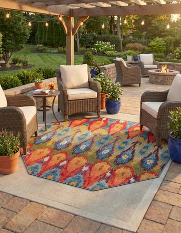 5' 3 x 5' 3 Easy-Clean Modern Indoor / Outdoor Octagon Rug