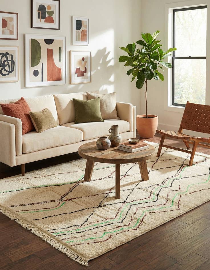 Detail image of 6' 7 x 10'  Hand Knotted Moroccan Wool Rug