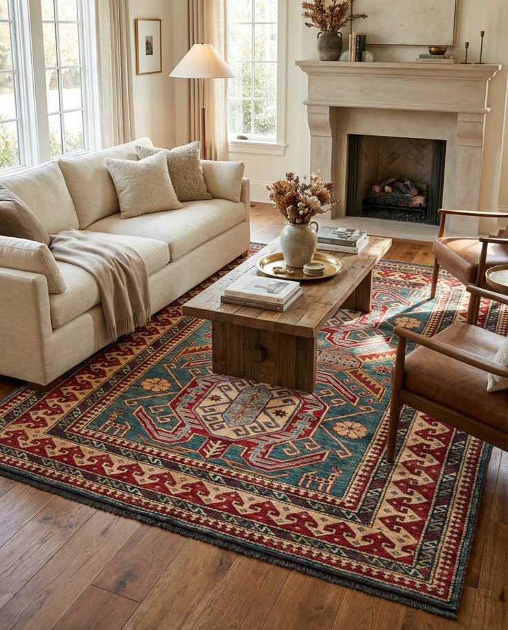 Detail image of 5' 2 x 6' 4 Hand Knotted Kazak Wool Rug