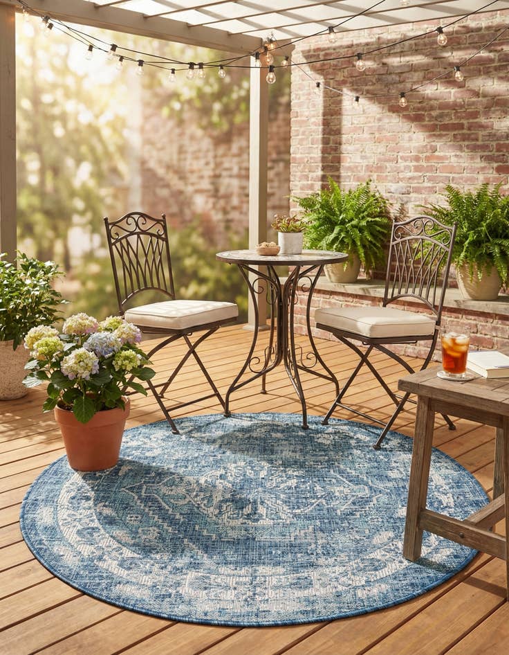 Detail image of 4' x 4'  Washable Traditional Indoor / Outdoor Round Rug