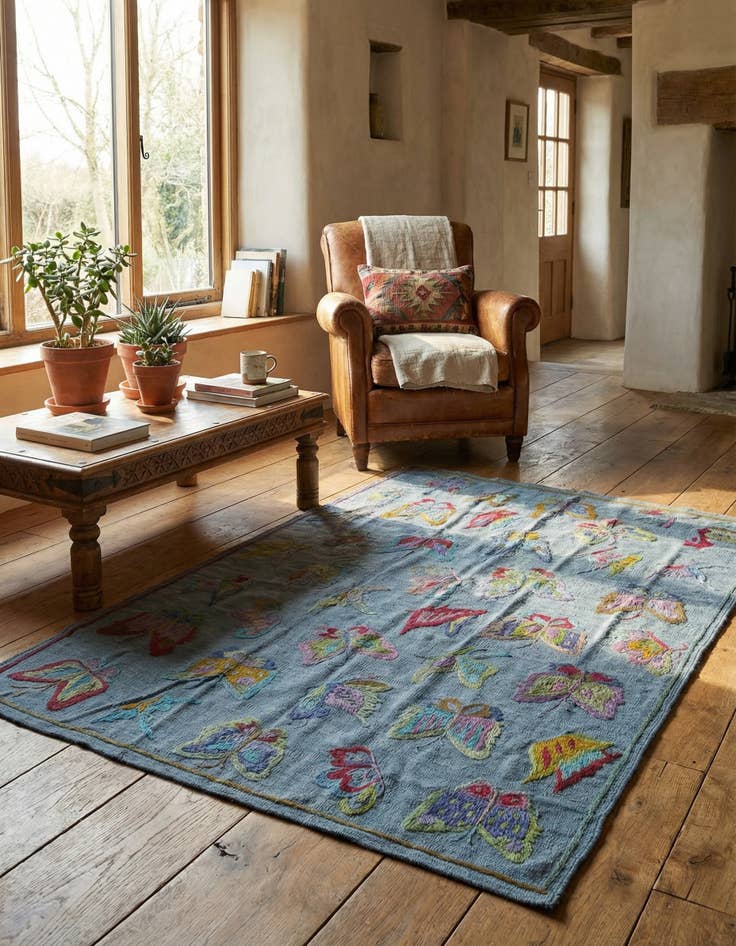 Detail image of 4' x 5' 7  Hand Woven Kilim Suzani Wool Rug