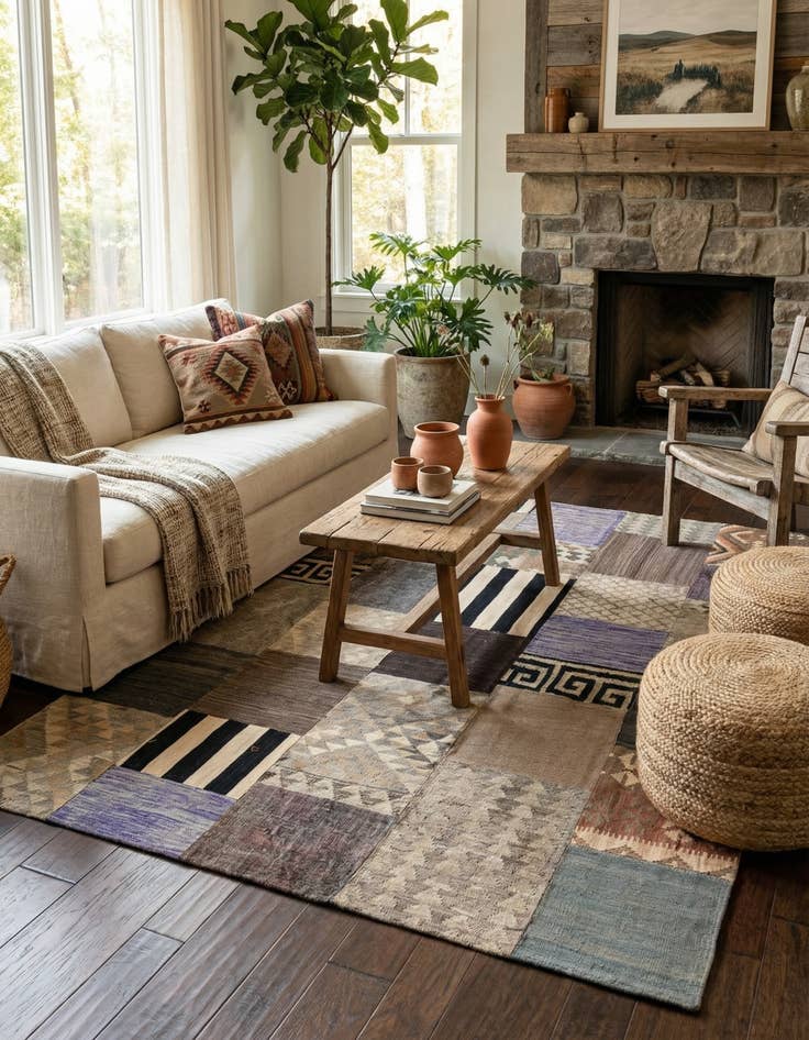 Detail image of 6' x 7' 9  Hand Woven Kilim Patchwork Wool Rug