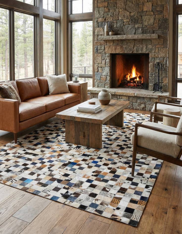 Detail image of  5' 1 x 8' Cowhide Leather Rug