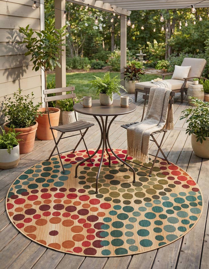 Detail image of 5' x 5' Easy-Clean Modern Indoor / Outdoor Round Rug