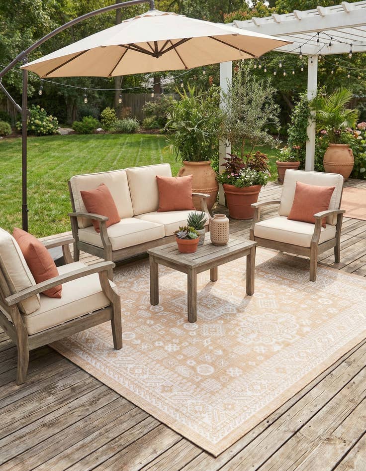 Detail image of 7' 10 x 7' 10 Easy-Clean Aztec Indoor / Outdoor Square Rug
