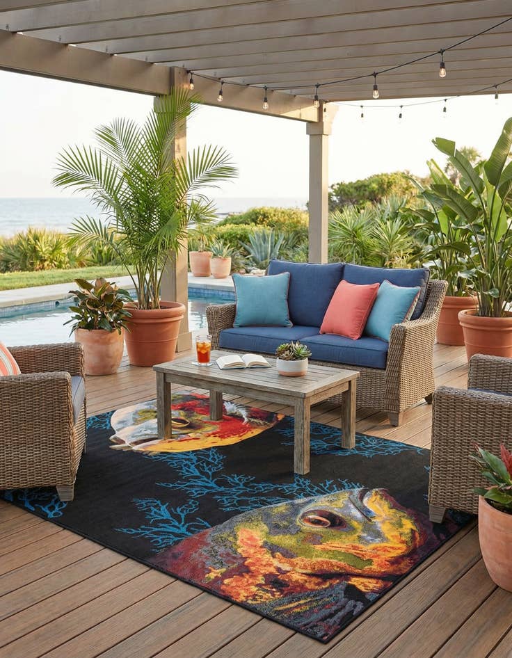 Detail image of 7' 10 x 10'  Washable Coastal Indoor / Outdoor Rug