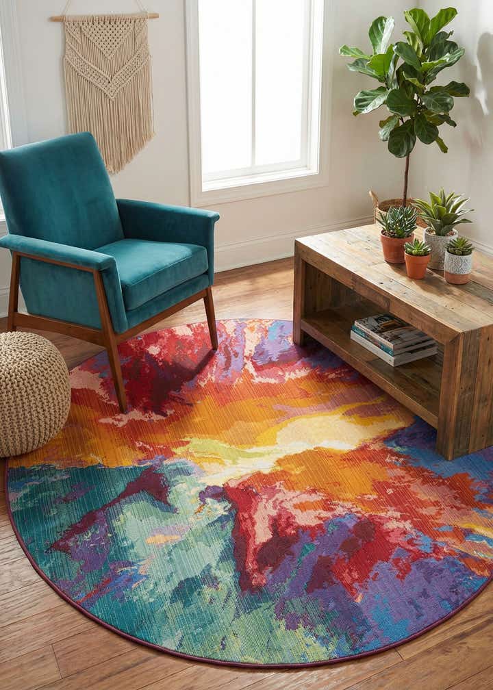 5' x 5' Easy-Clean Modern Indoor / Outdoor Round Rug