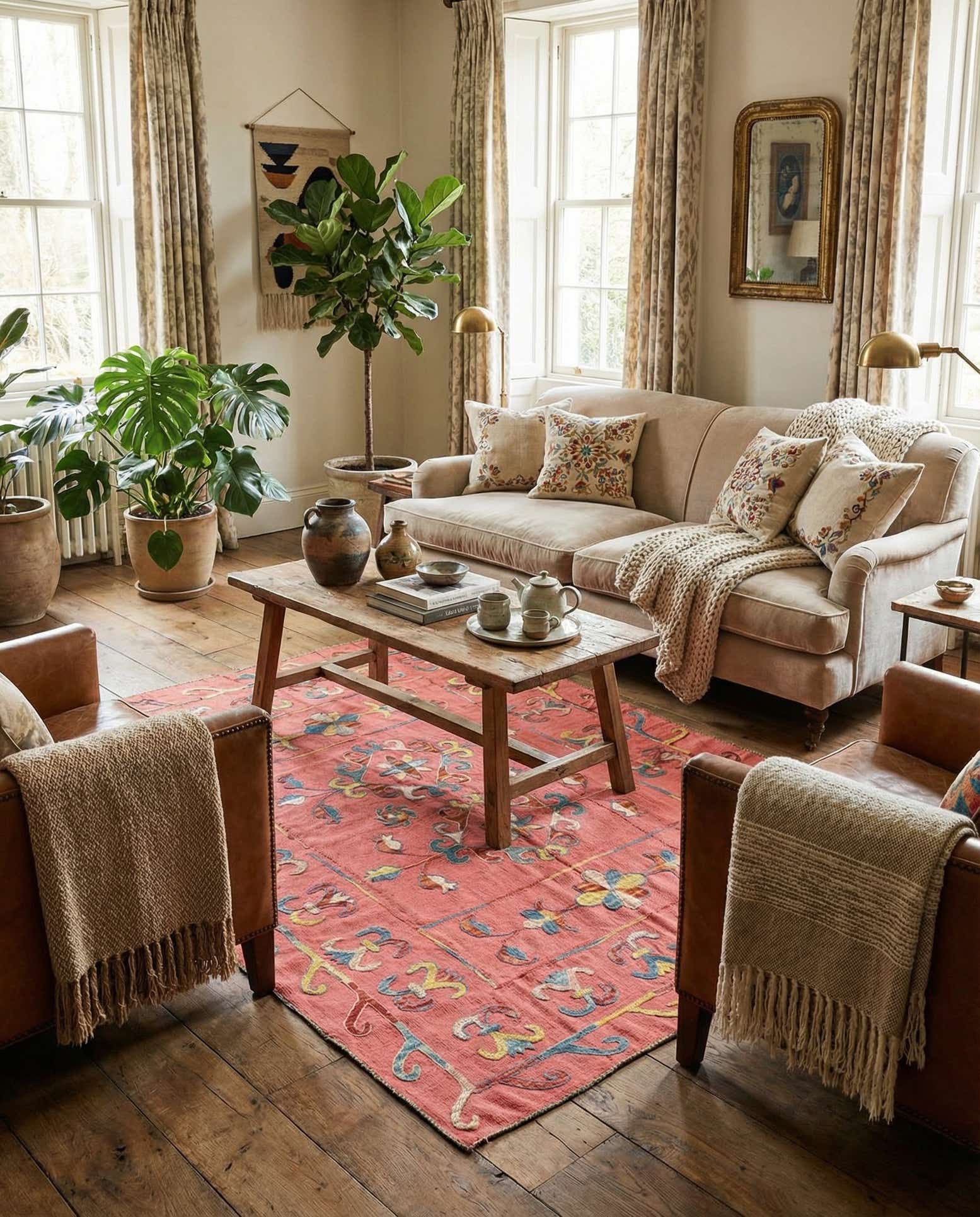 5' 3 x 6' 2 Hand Woven Kilim Suzani Wool Square Rug