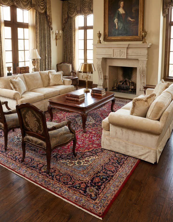 Detail image of 9' 8 x 13' 6 Hand Knotted Kashan Persian Wool Rug
