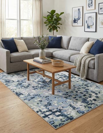 Gray Navy Green Kamala Washable Rug