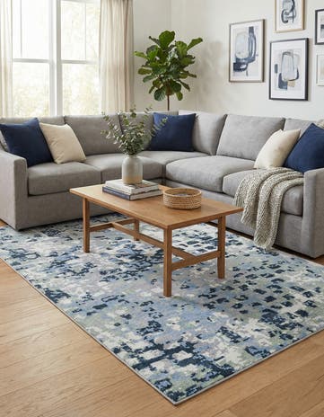 Gray Navy Green Kamala Washable Rug