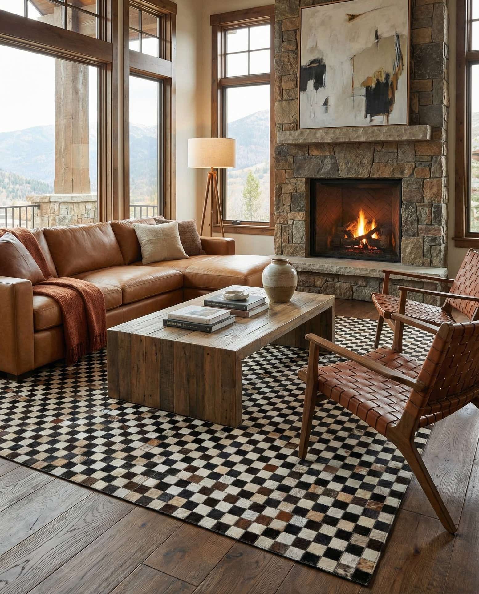 5' 1 x 8' 1 Cowhide Leather Rug