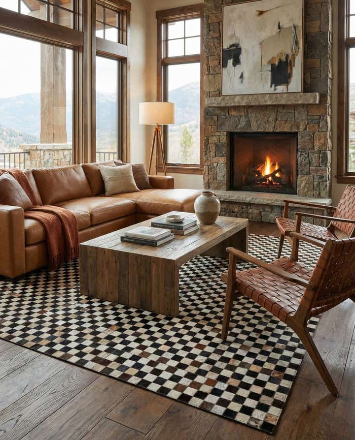 5' 1 x 8' 1 Cowhide Leather Rug