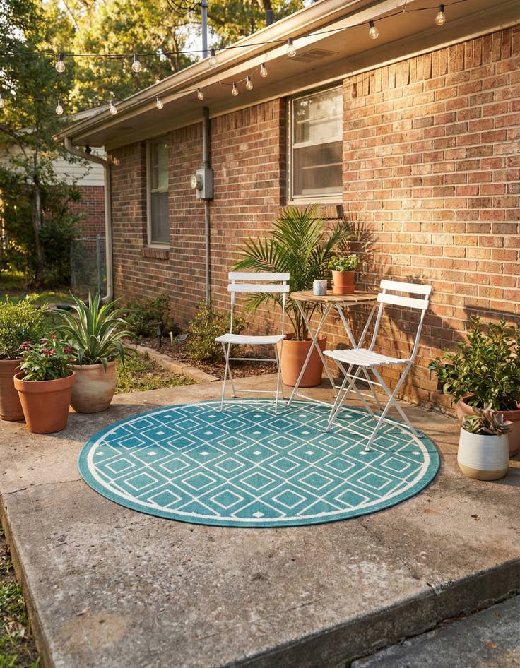 Detail image of 4' x 4' Easy-Clean Trellis Indoor / Outdoor Round Rug