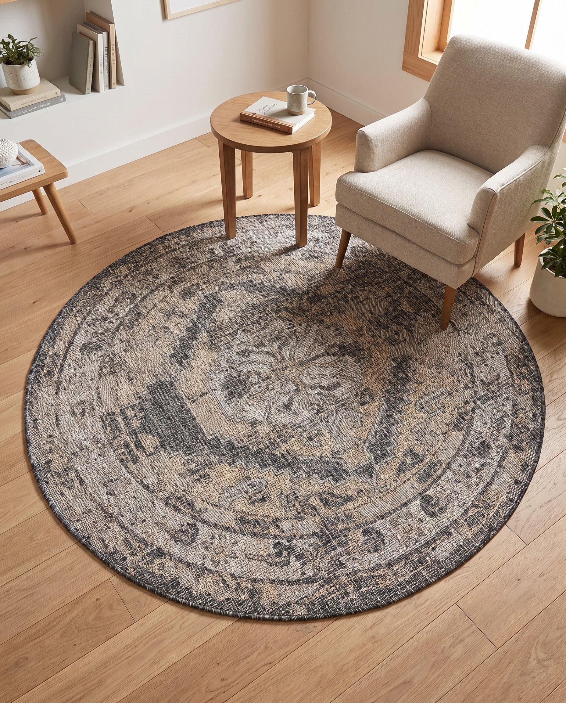 5' 3 x 5' 3 Easy-Clean Traditional Indoor / Outdoor Round Rug