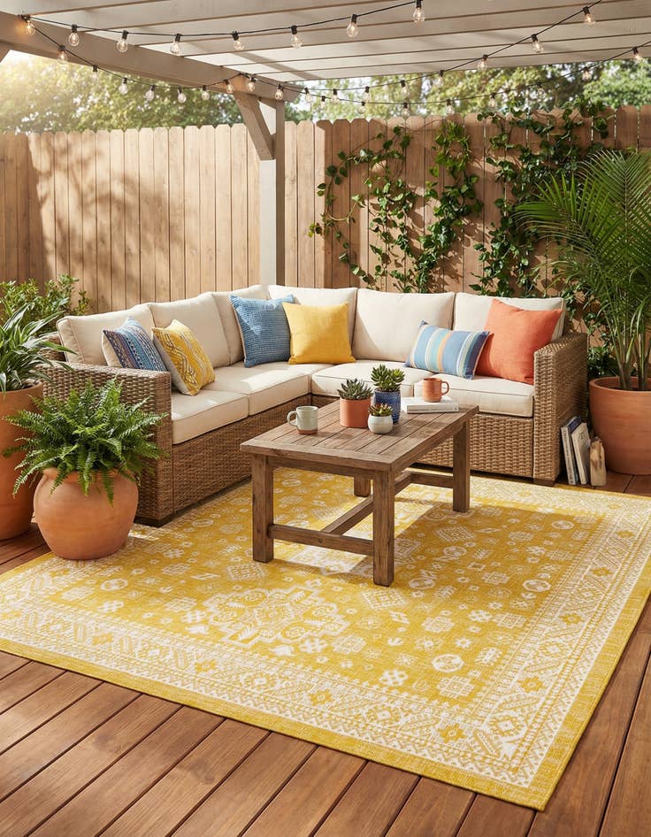 Detail image of 10' x 10'  Washable Aztec Indoor / Outdoor Square Rug