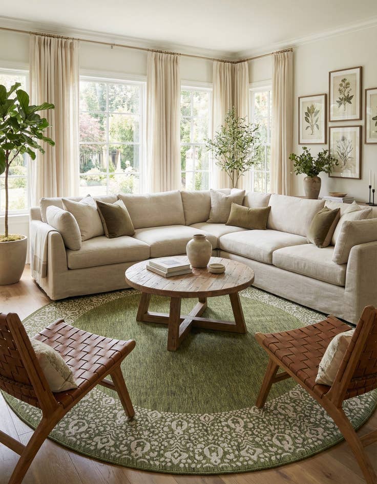 Detail image of 10' 8 x 10' 8 Easy-Clean Border Indoor / Outdoor Round Rug