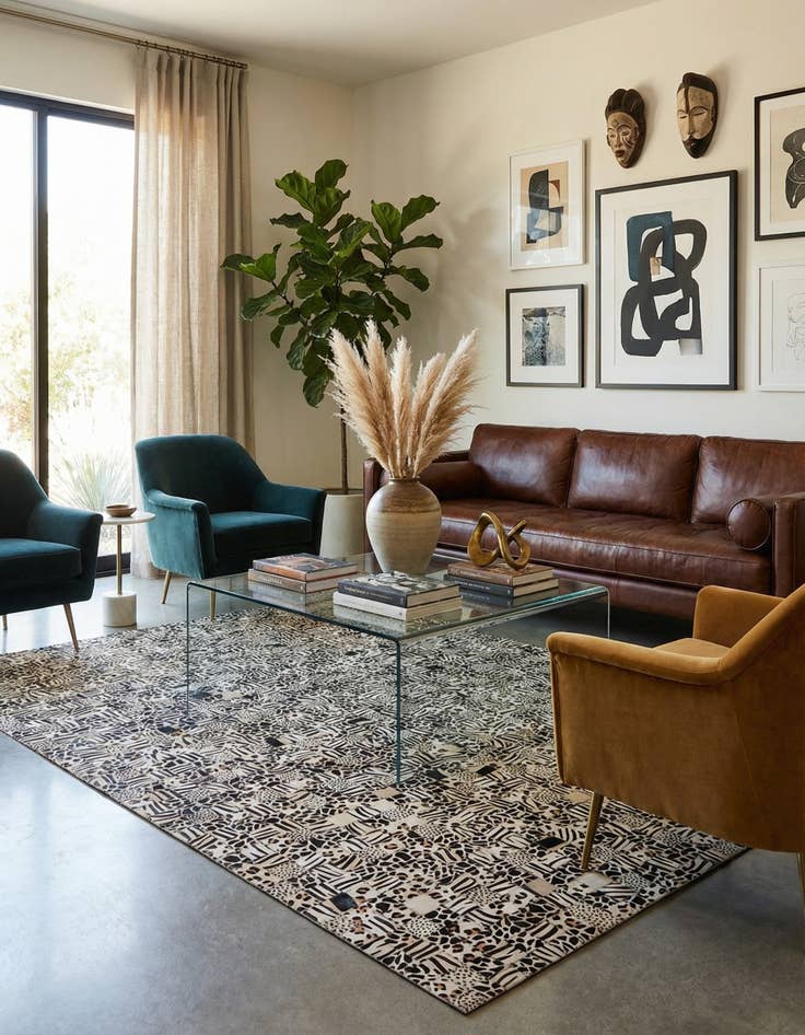 Detail image of 5' 1 x 8' Cowhide Leather Rug