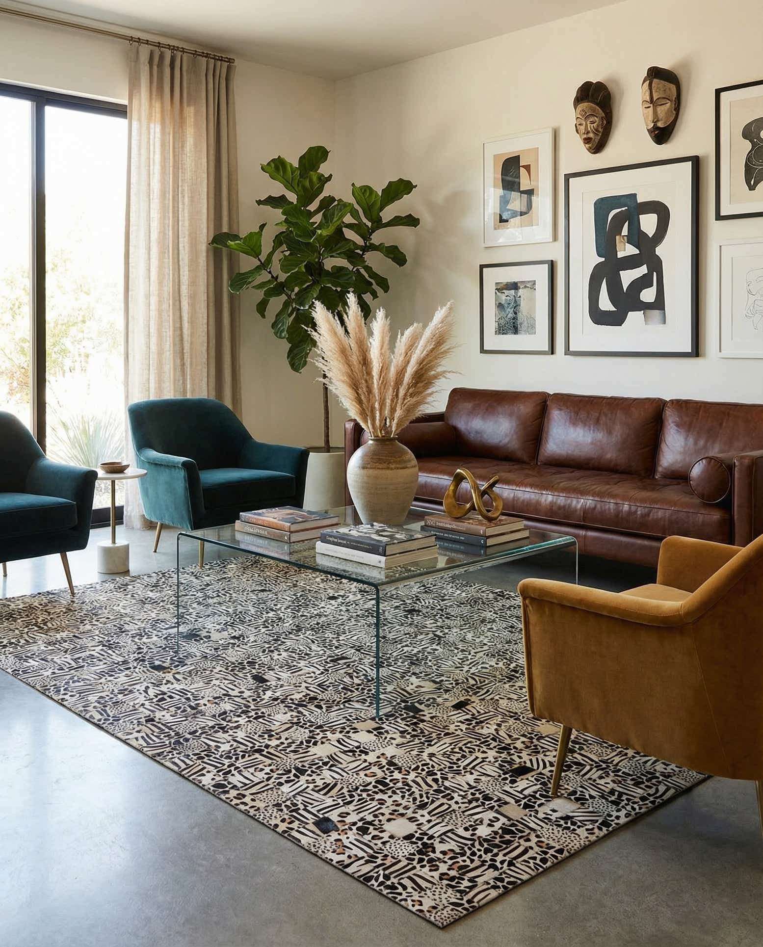 5' 1 x 8' Cowhide Leather Rug