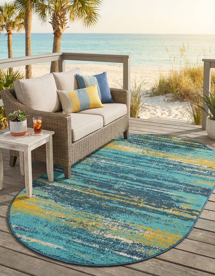 Detail image of 4' x 6'  Washable Coastal Indoor / Outdoor Oval Rug