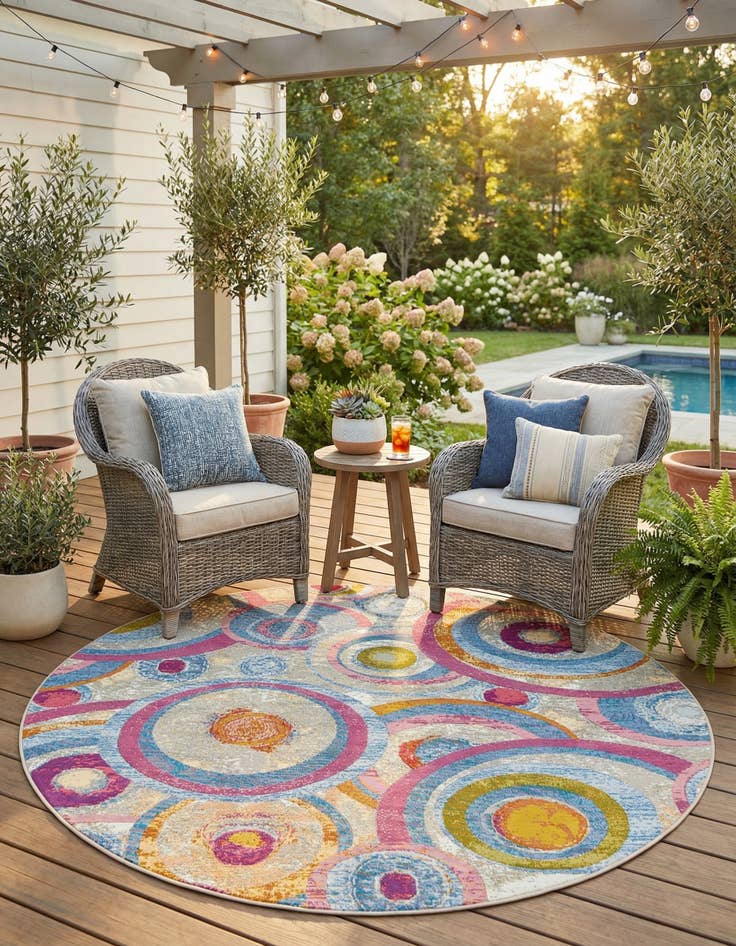 Detail image of 7' 10 x 7' 10  Washable Modern Indoor / Outdoor Round Rug