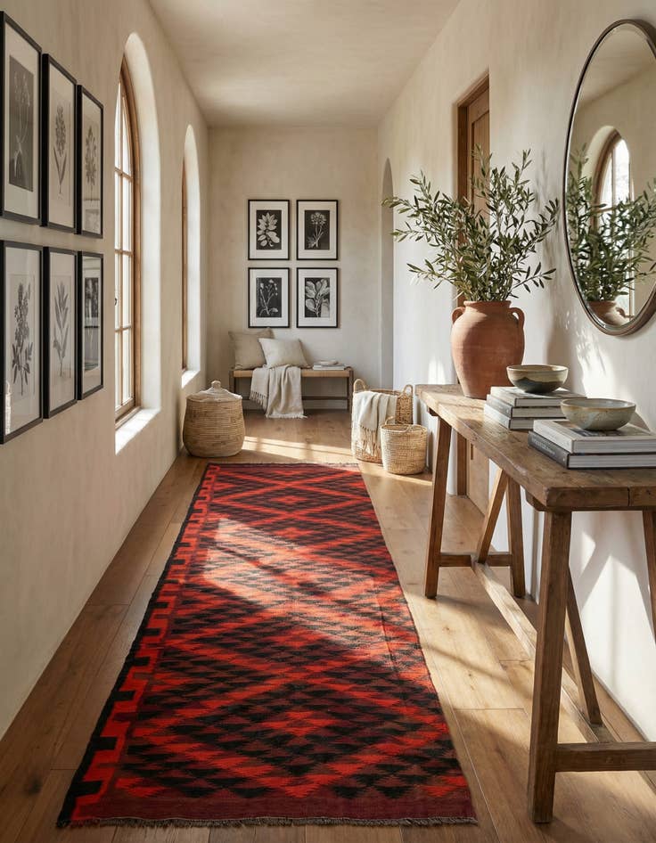 Detail image of 4' 1 x 13' 2  Hand Woven Kilim Fars Wool Runner Rug