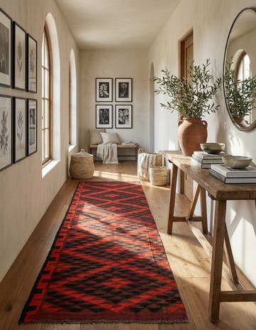 4' 1 x 13' 2 Hand Woven Kilim Fars Wool Runner Rug