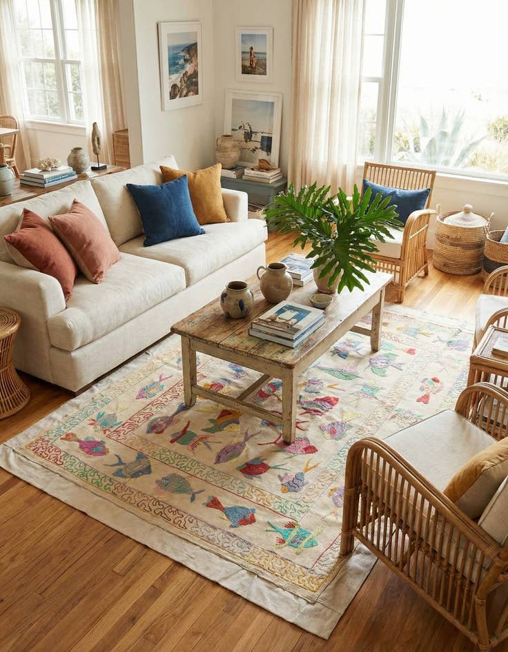 Detail image of 5' 2 x 7'  Hand Woven Kilim Suzani Wool Rug