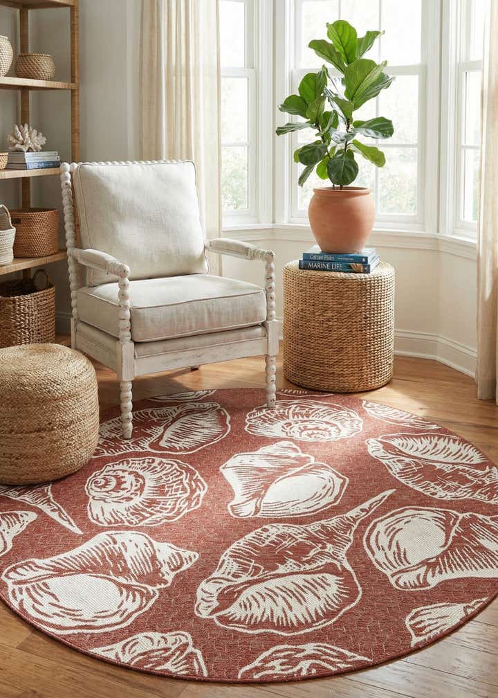 7' 10 x 7' 10 Easy-Clean Coastal Indoor / Outdoor Round Rug