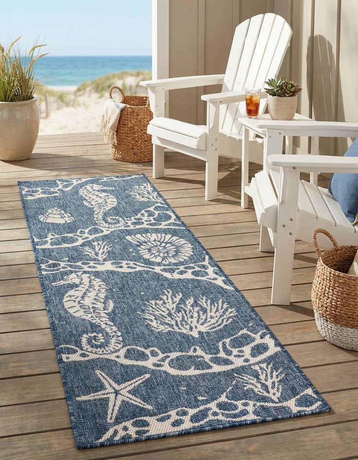 Detail image of 2' x 6'  Washable Coastal Indoor / Outdoor Runner Rug