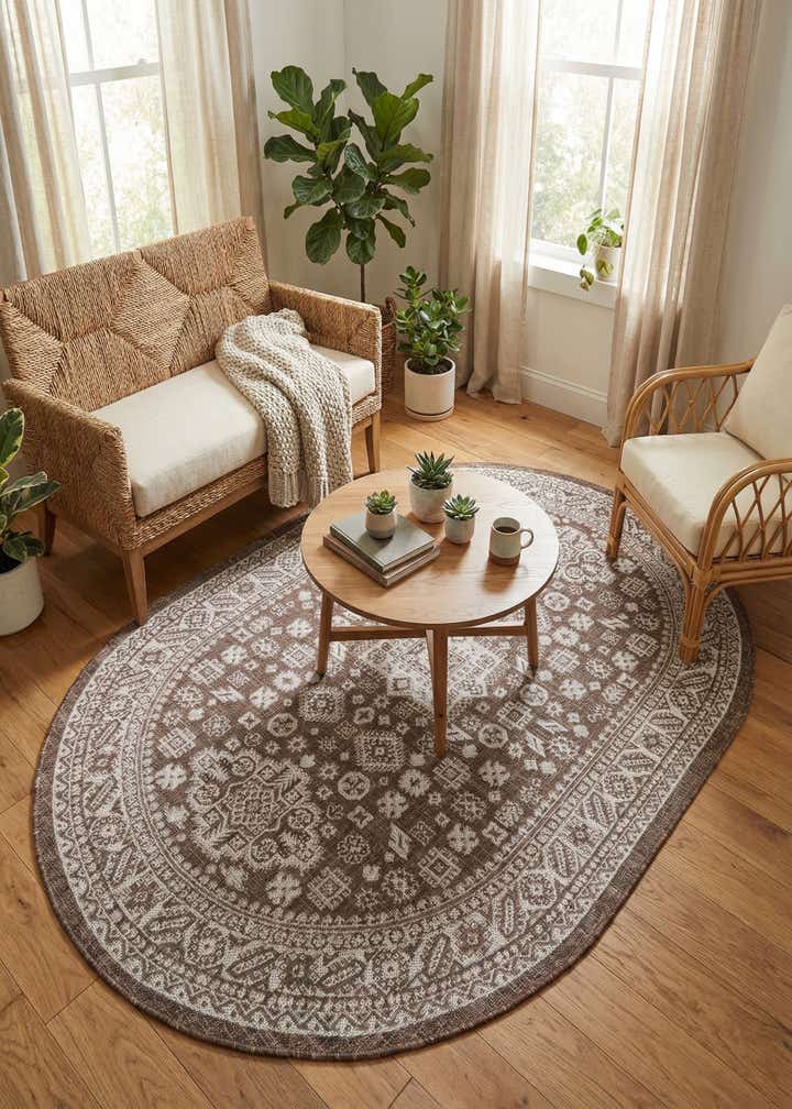 5' 3 x 8' Easy-Clean Aztec Indoor / Outdoor Oval Rug