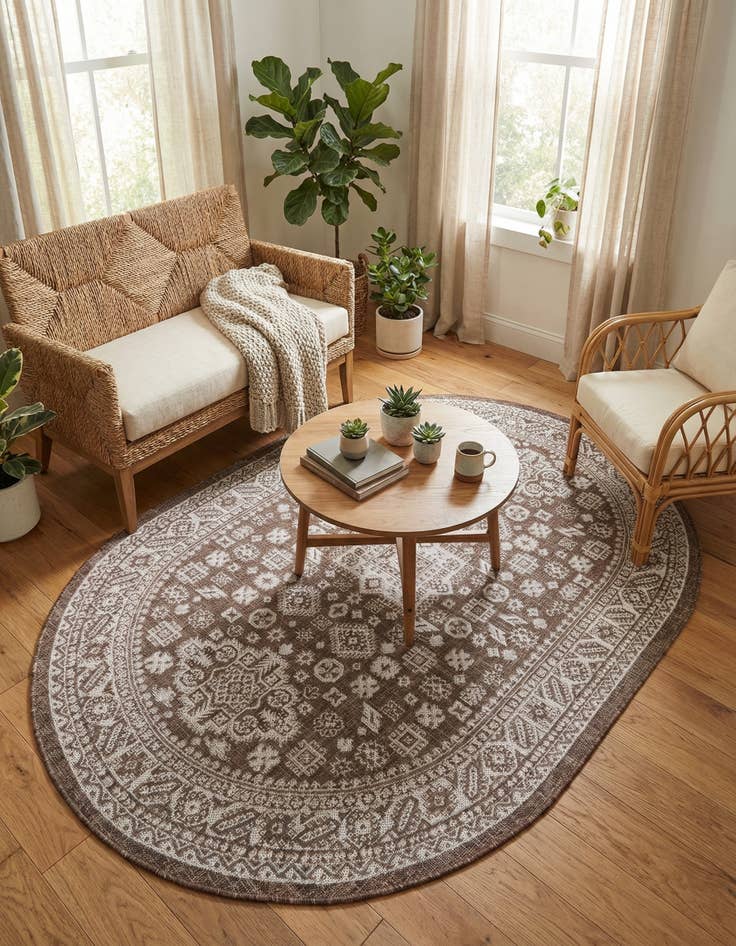 Detail image of 5' 3 x 8'  Washable Aztec Indoor / Outdoor Oval Rug