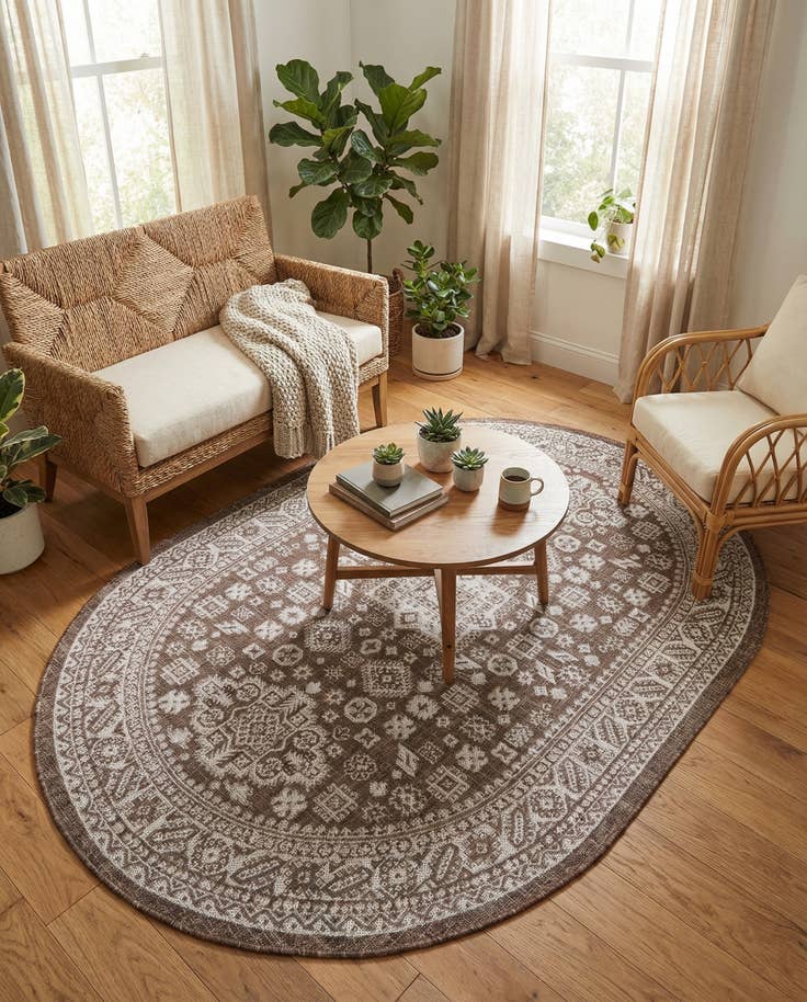 Detail image of 5' 3 x 8' Easy-Clean Aztec Indoor / Outdoor Oval Rug