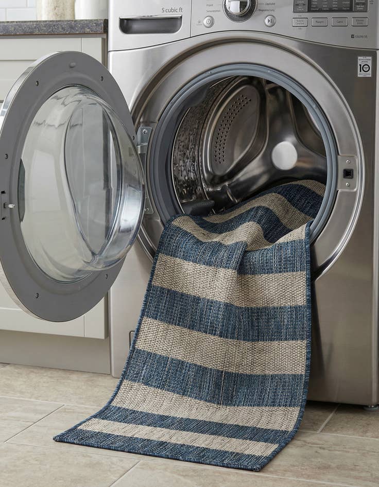 Detail image of 2' x 6'  Washable Striped Indoor / Outdoor Runner Rug