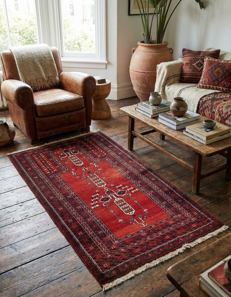 Detail image of 2' 11 x 5' 1  Hand Knotted Afghan Ersari Oriental Wool Rug