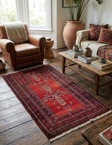 2' 11 x 5' 1 Hand Knotted Afghan Ersari Oriental Wool Rug
