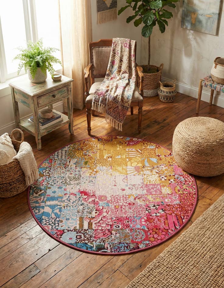 Detail image of 3' x 3'  Washable Modern Indoor / Outdoor Round Rug