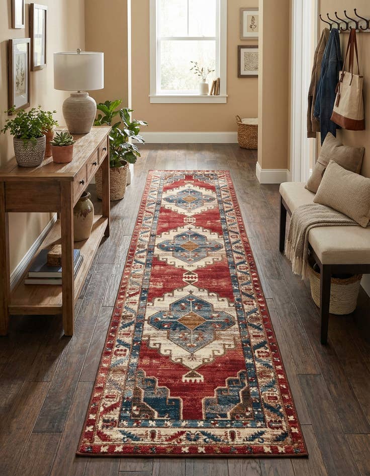 Detail image of 2' 7 x 12'  Washable Traditional Indoor / Outdoor Runner Rug