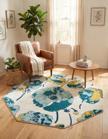 White Bloom Octagon Rug