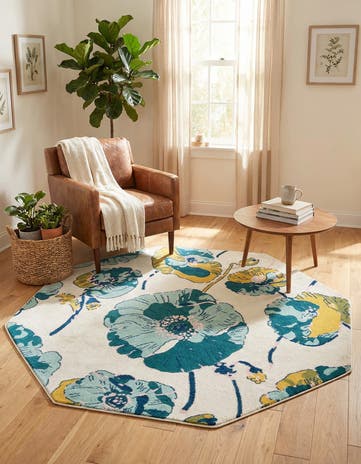 White Bloom Octagon Rug