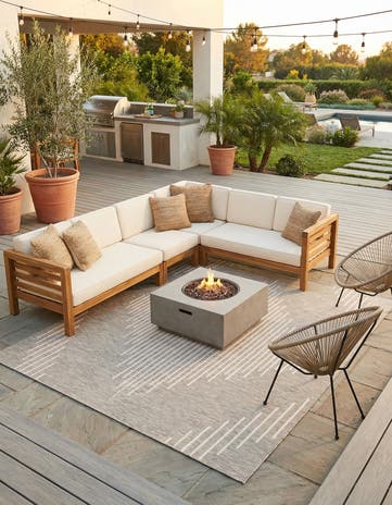 Gray Easy-Clean Modern Indoor / Outdoor Square Rug