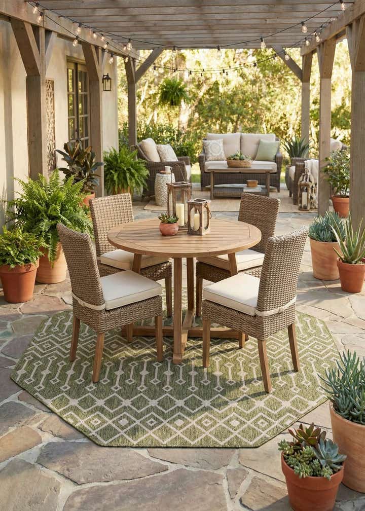 7' 10 x 7' 10 Easy-Clean Lattice Indoor / Outdoor Octagon Rug