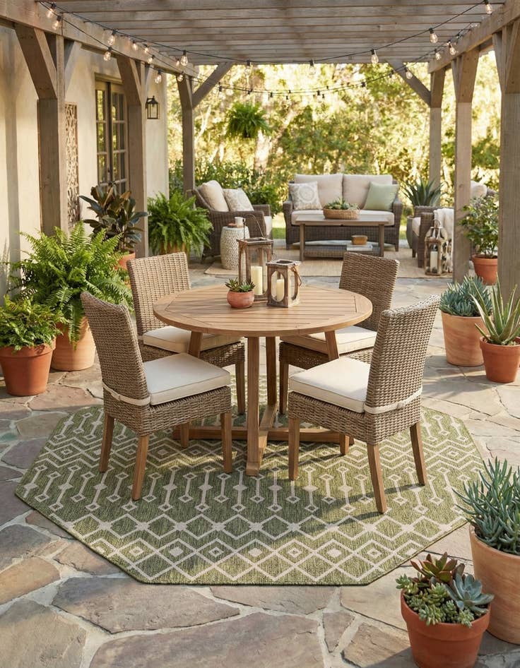 Detail image of 7' 10 x 7' 10 Easy-Clean Lattice Indoor / Outdoor Octagon Rug