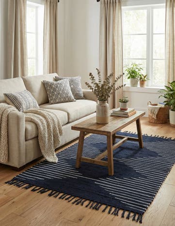 Navy Blue Hand Woven Chindi Cotton Rug