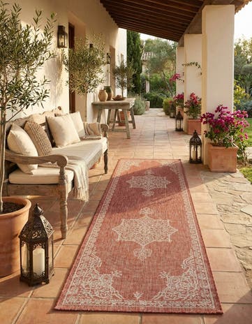 Rust Red Easy-Clean Traditional Indoor / Outdoor Runner Rug
