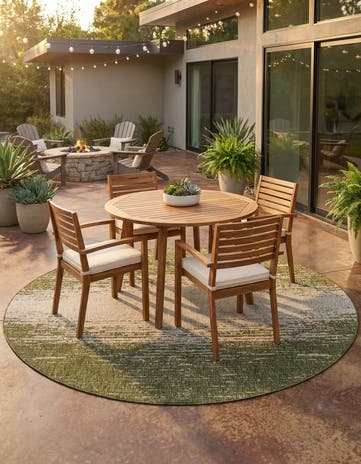 Green Easy-Clean Modern Indoor / Outdoor Round Rug
