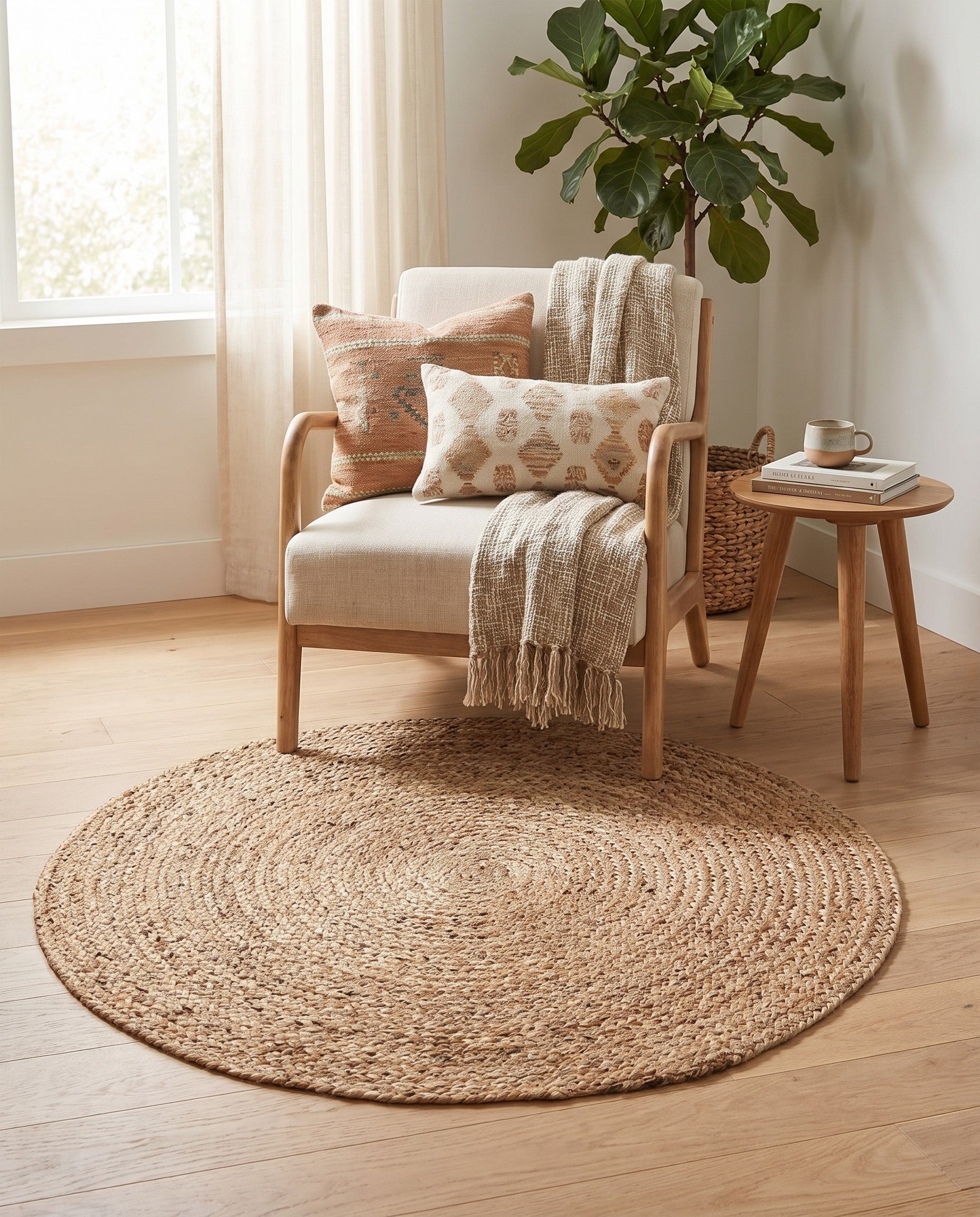 4' 1 x 4' 1 Handmade Braided Jute Round Rug