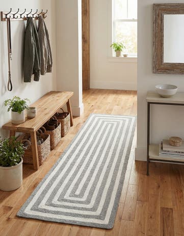 Gray and White Easy-Clean Eco Verse Washable Indoor / Outdoor Runner Rug