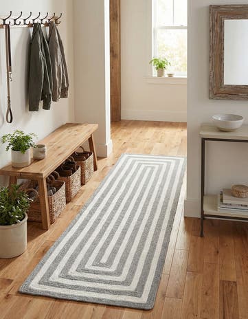 Gray and White Easy-Clean Eco Verse Washable Indoor / Outdoor Runner Rug